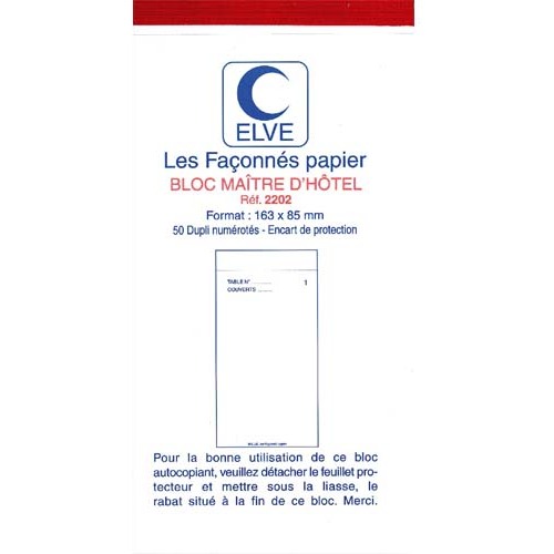 Bloc maître d'hôtel 50 feuillets dupli - 75 x 150 mm