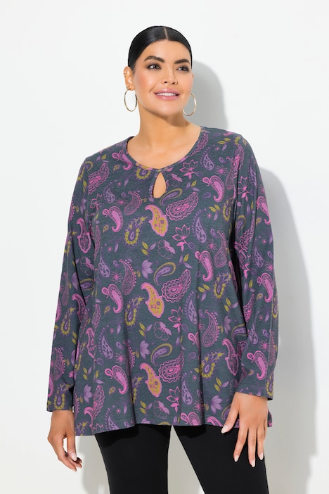 Shirt, A-Linie, Rundhals, Keyhole, Langarm