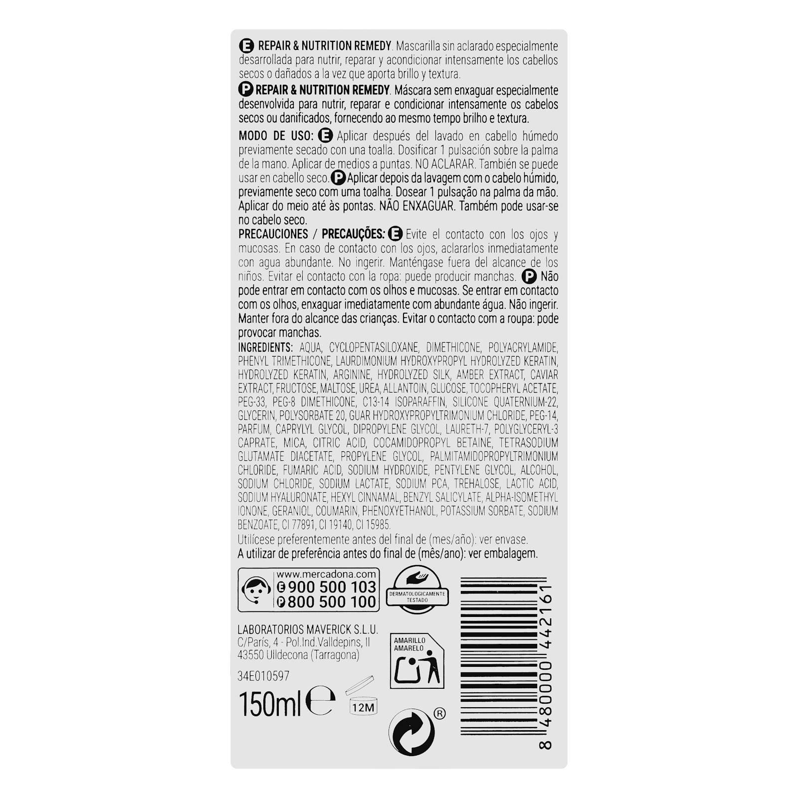 Masque sans rinçage Deliplus Repair & Nutrition pour cheveux secs et abîmés