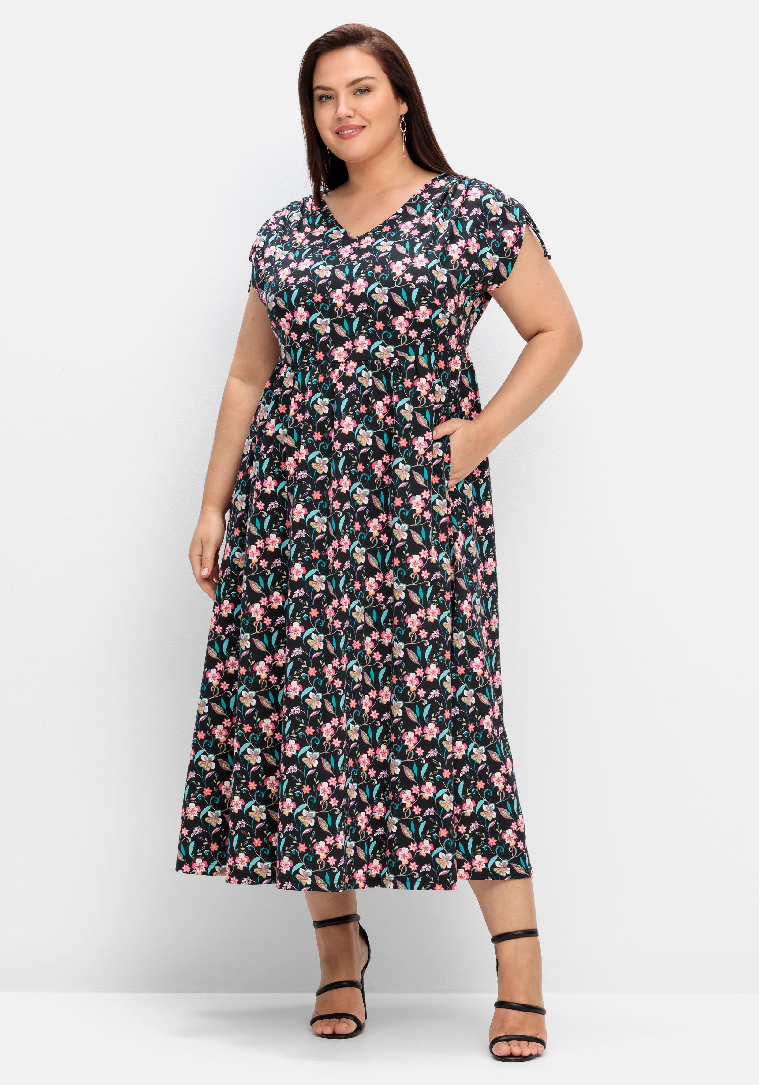Jerseykleid mit Blumenprint und weitem Rock