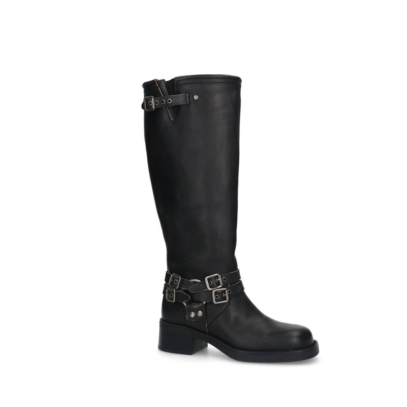Sacha leren bikerboots zwart