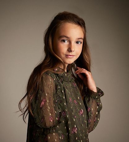 Creamie Kleid - Flower Dot - Olive Nacht