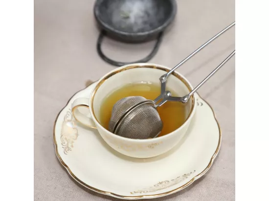 Présentoir infuseur boule à thé décoration métal gris 20cm