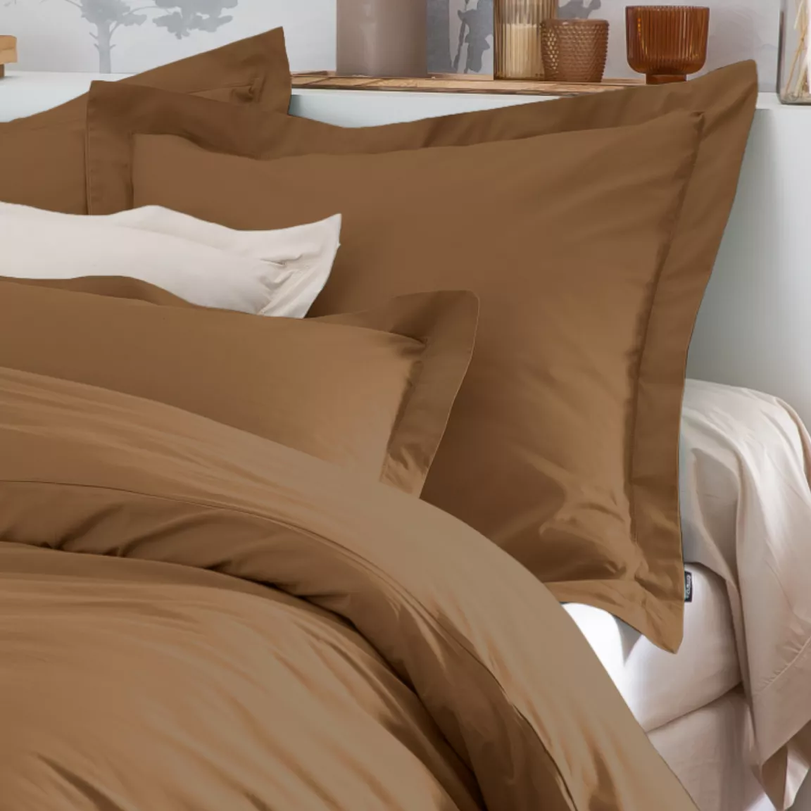 Taie d'oreiller carrée percale de coton (80 x 80 cm) Cali Cappuccino