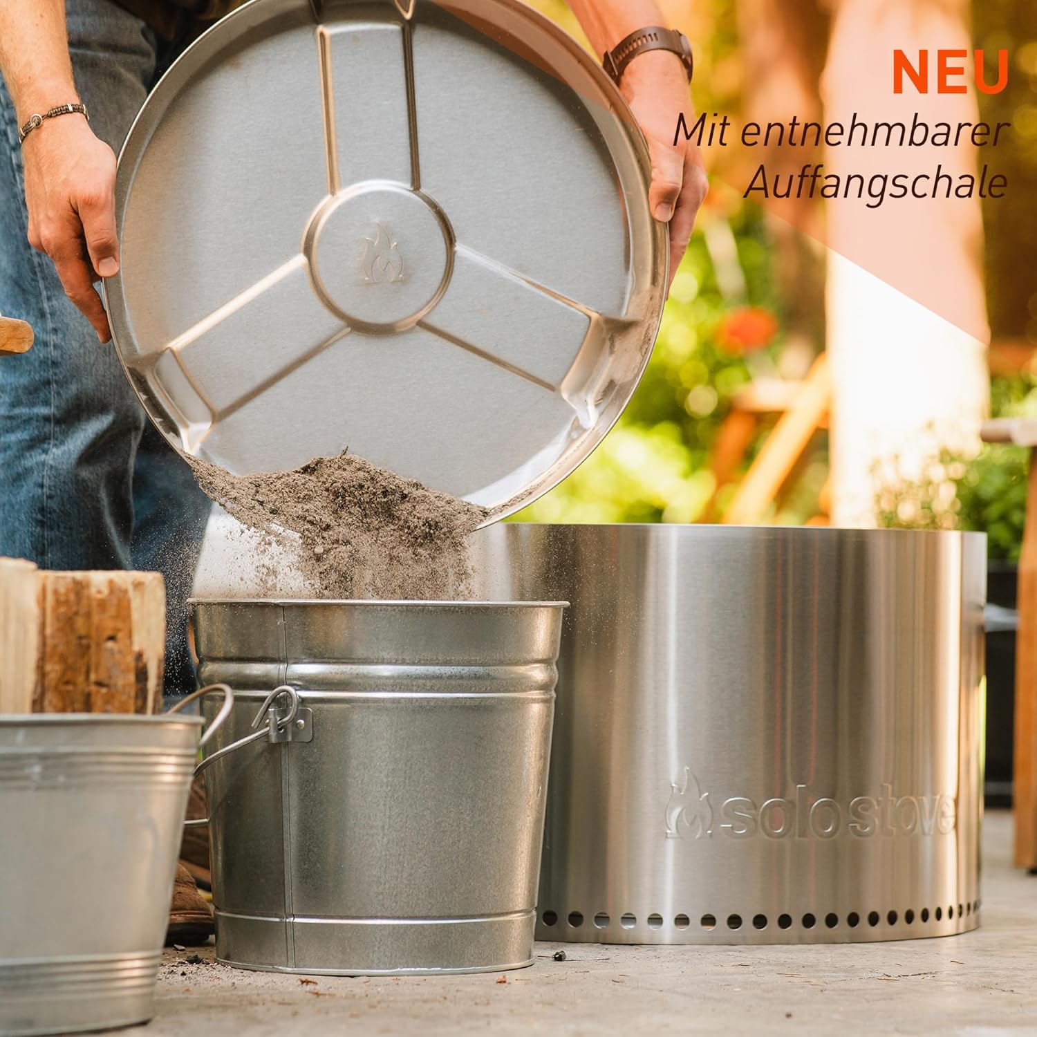 Solo Stove Feuerschale Bonfire 2.0 mit Standfuß | Feuerstelle für Raucharme Holzverbrennung, Herausnehmbare Auffangschale, Mobile Outdoor Feuertonne für Unterwegs, Edelstahl, 49,5x44,5cm, 11,4kg, Grau