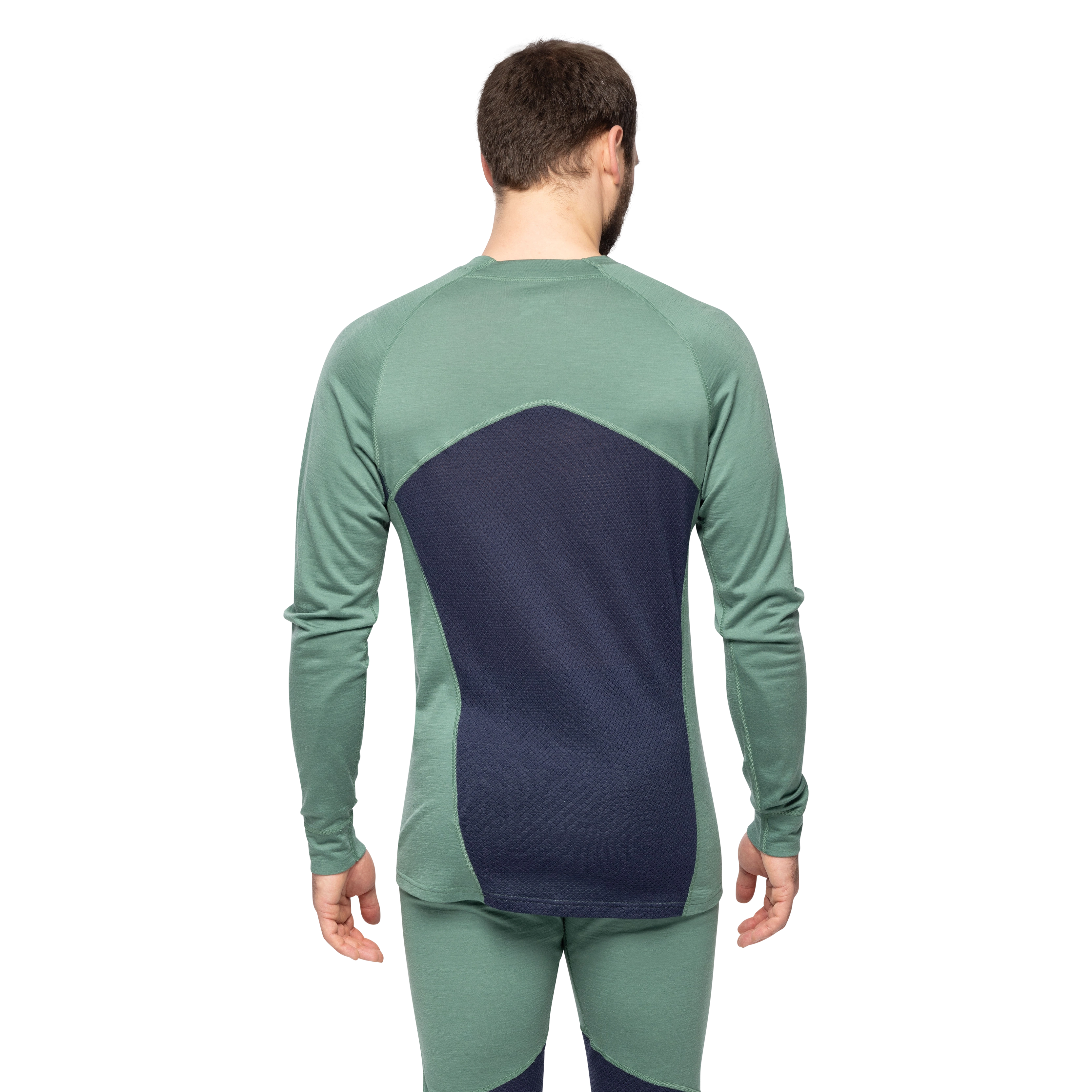 Inner:Pure Merino Long Sleeve Men Dark Jade Green / Navy Blue
