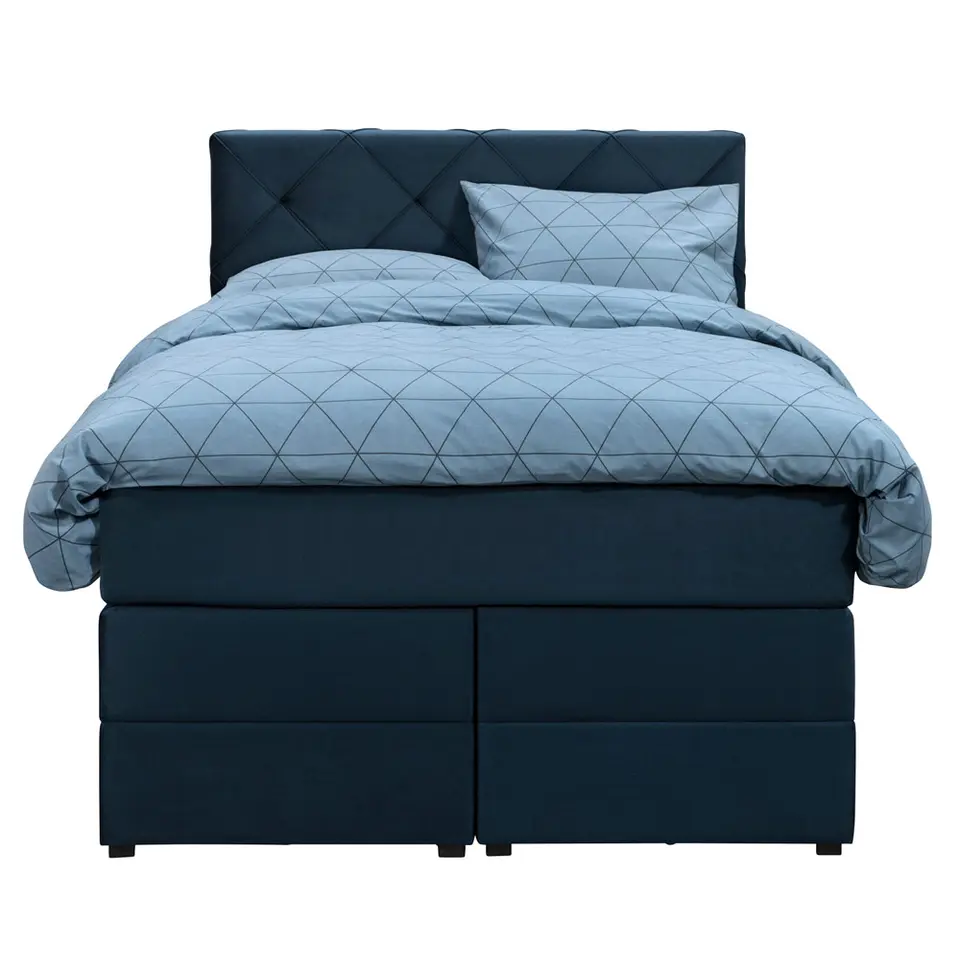 Boxspring met opbergruimte Liv geruit - blauw - 120x200 cm
