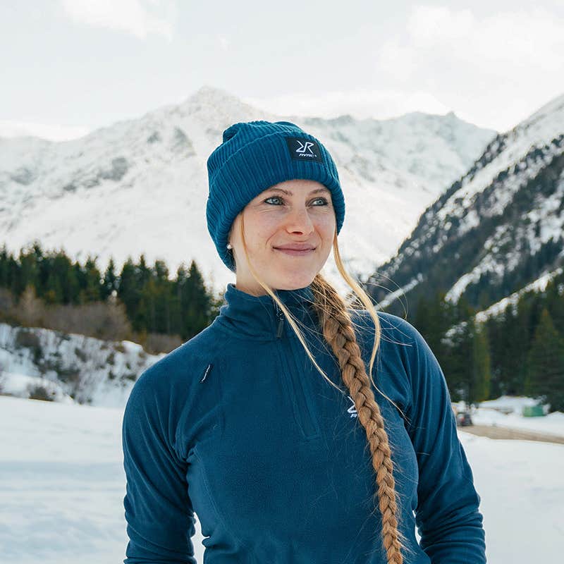 Ribbed Patch Beanie  Blue Opal