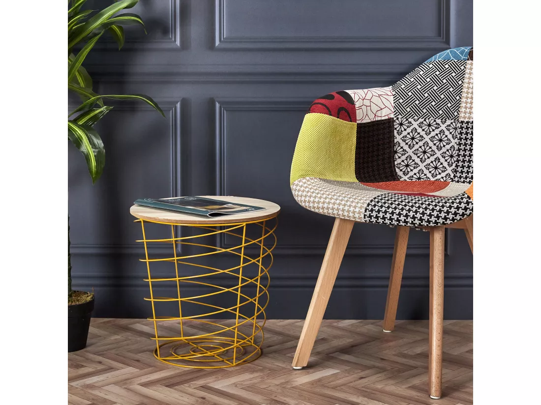 Table Filaire Bois Et Metal Cyclone Jaune