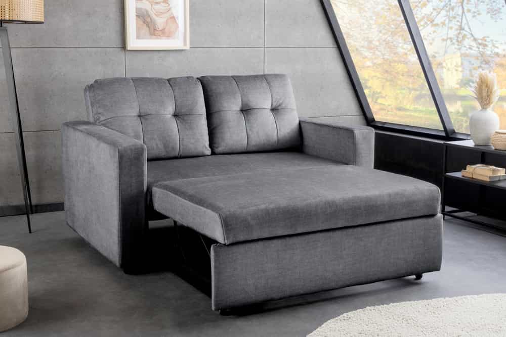 Ausziehbares Schlafsofa SMART 140cm grau Vogue Velours Samt 2-Sitzer Nosagfederung