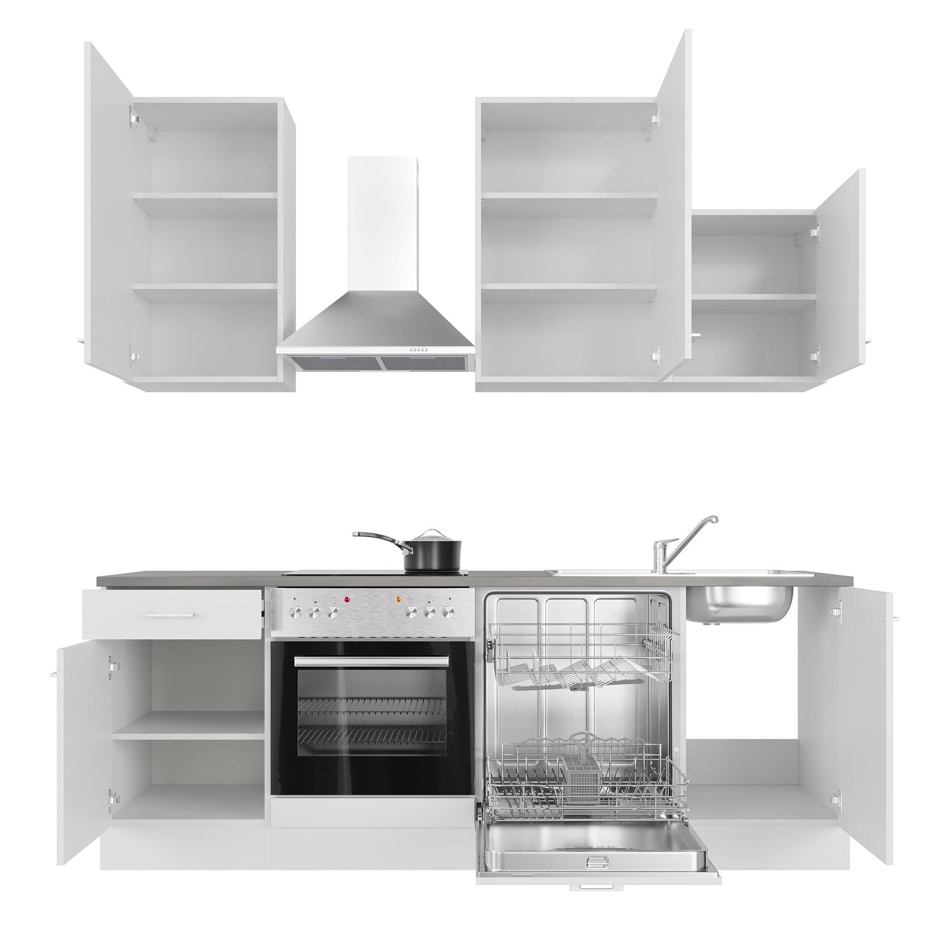 Küchenblock LUCCA - weiß - mit E-Geräten - 220 cm