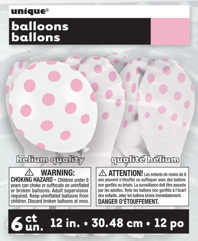 Witte Ballonnen Lichtroze Stippen 30cm 6st