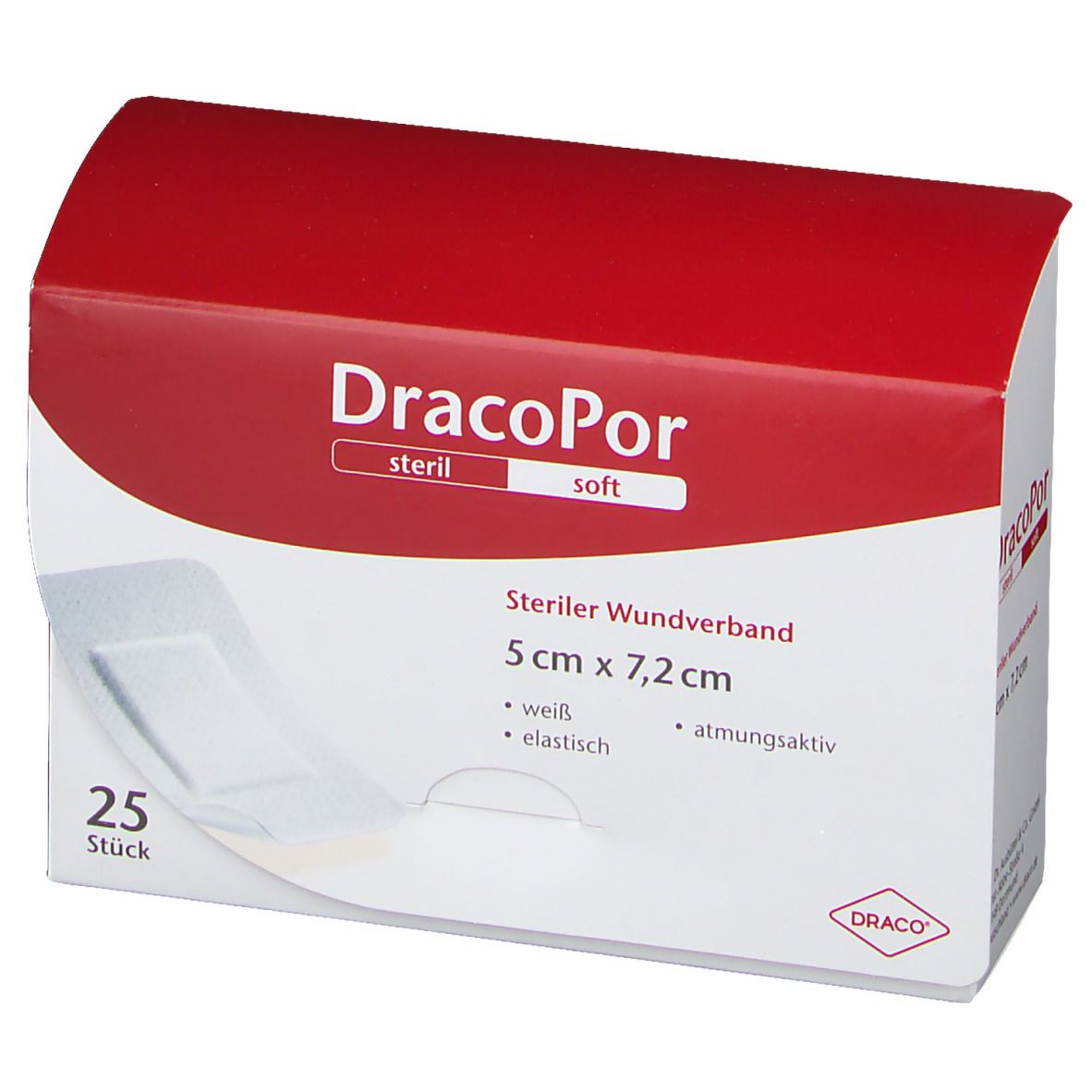 DracoPor Wundverband Soft weiß steril  7,2 x 5 cm