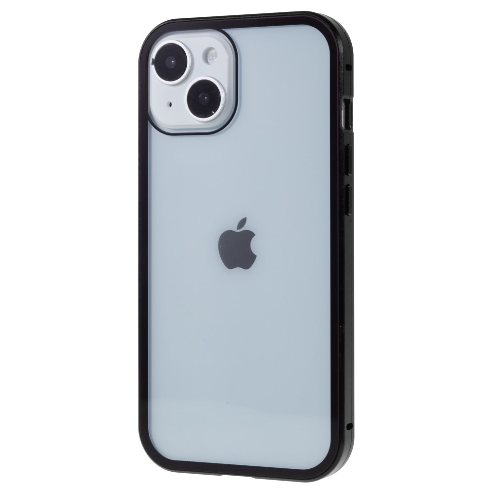 iPhone 14 Magnetische Alu Schutzhülle mit Panzer Glas Backcover   Privacy Glas Displayschutz (Magnet-Technologie) - Schwarz
