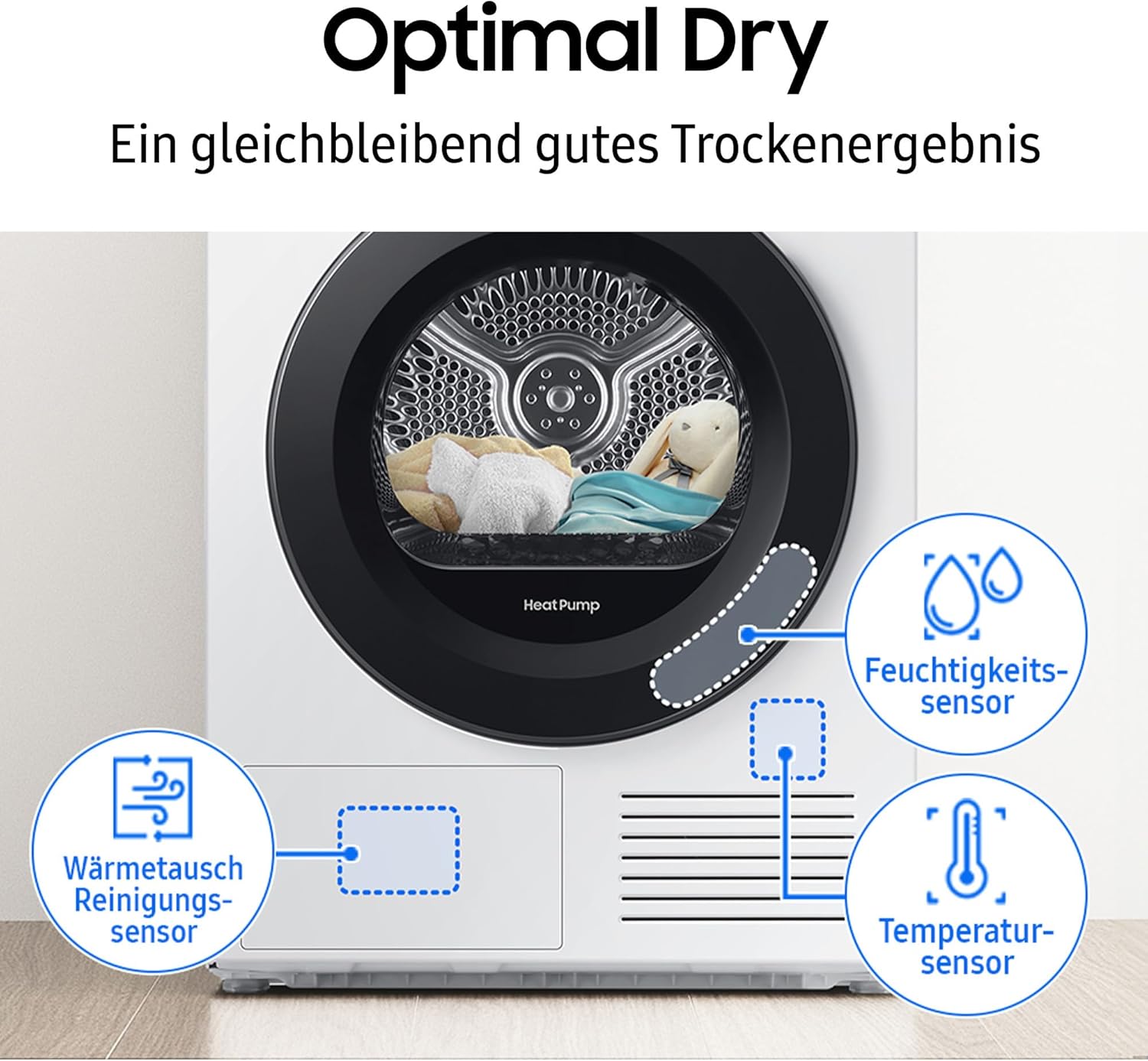 Samsung DV91DG52A0AEEG Wärmepumpentrockner, 9 kg, EEK: C, AI Wäschetrockner mit WiFi-SmartThings-App, LED-Display, Hygiene-Programm, Air Refresh, Knitterschutz, Weiß