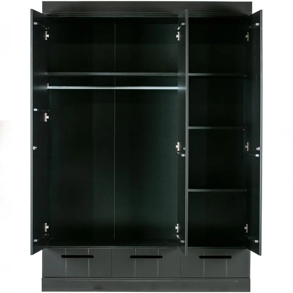 WOOOD Connect Kledingkast 3-Deurs met Lade - Grenen -Zwart- 195x140x53