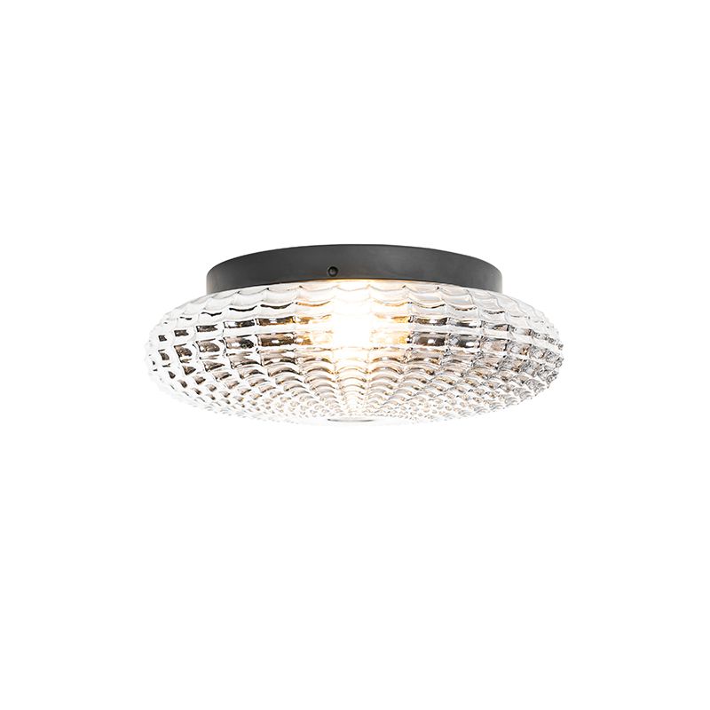 Klassieke plafondlamp zwart met smoke glas 35 cm IP44 - Nohmi