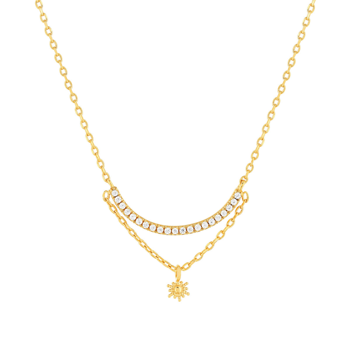 Collier plaqué or zirconias 45 cm motif soleil