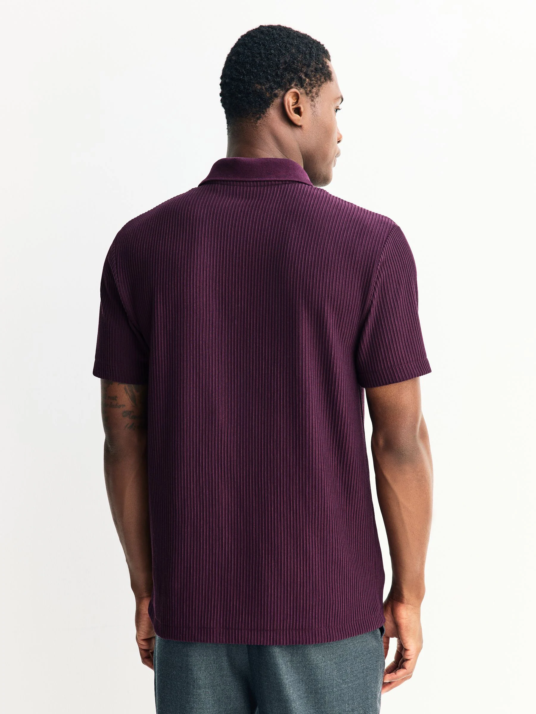 Paars - Smart poloshirt met textuur en rits