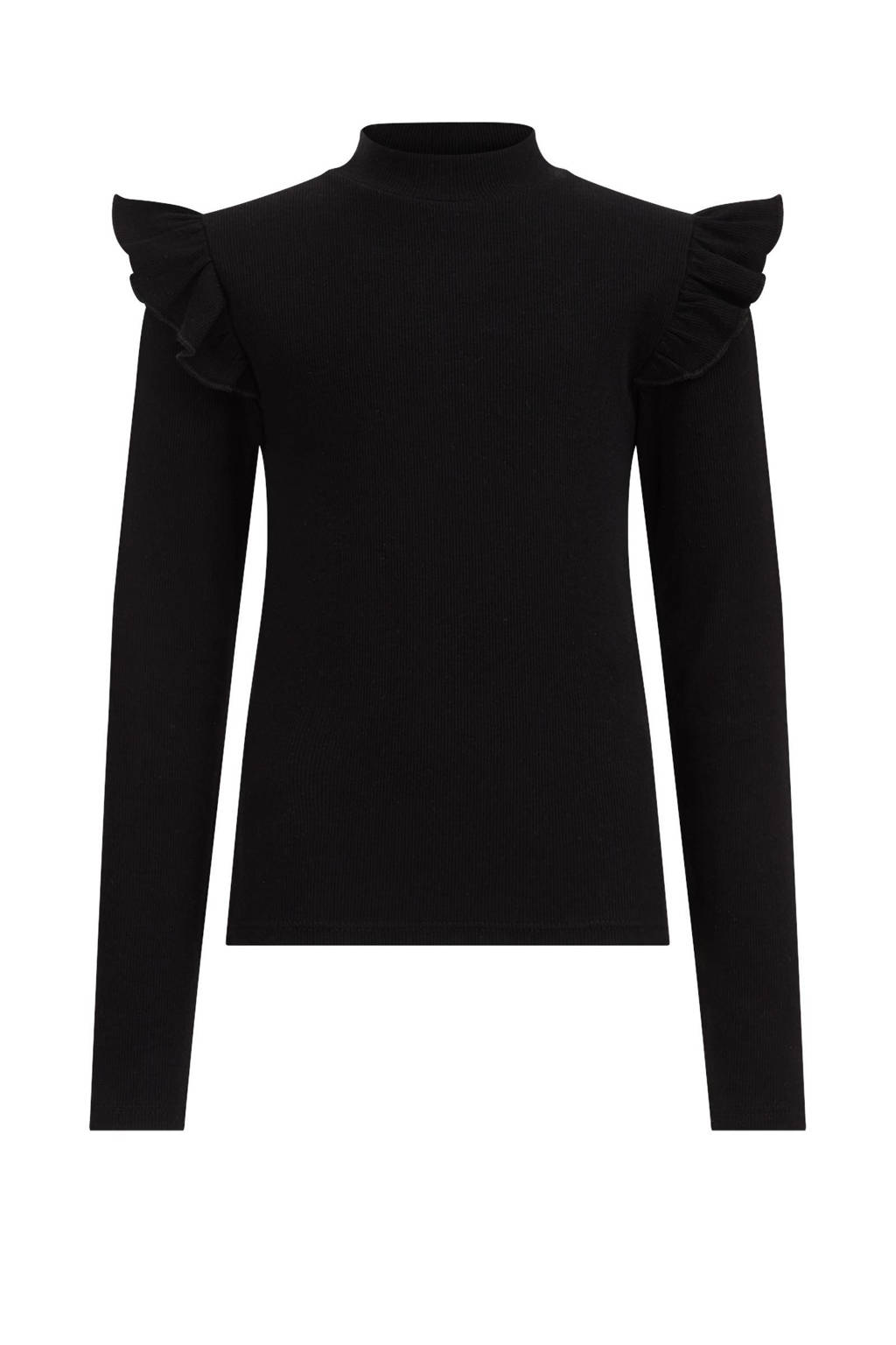 WE Fashion longsleeve met ruches zwart