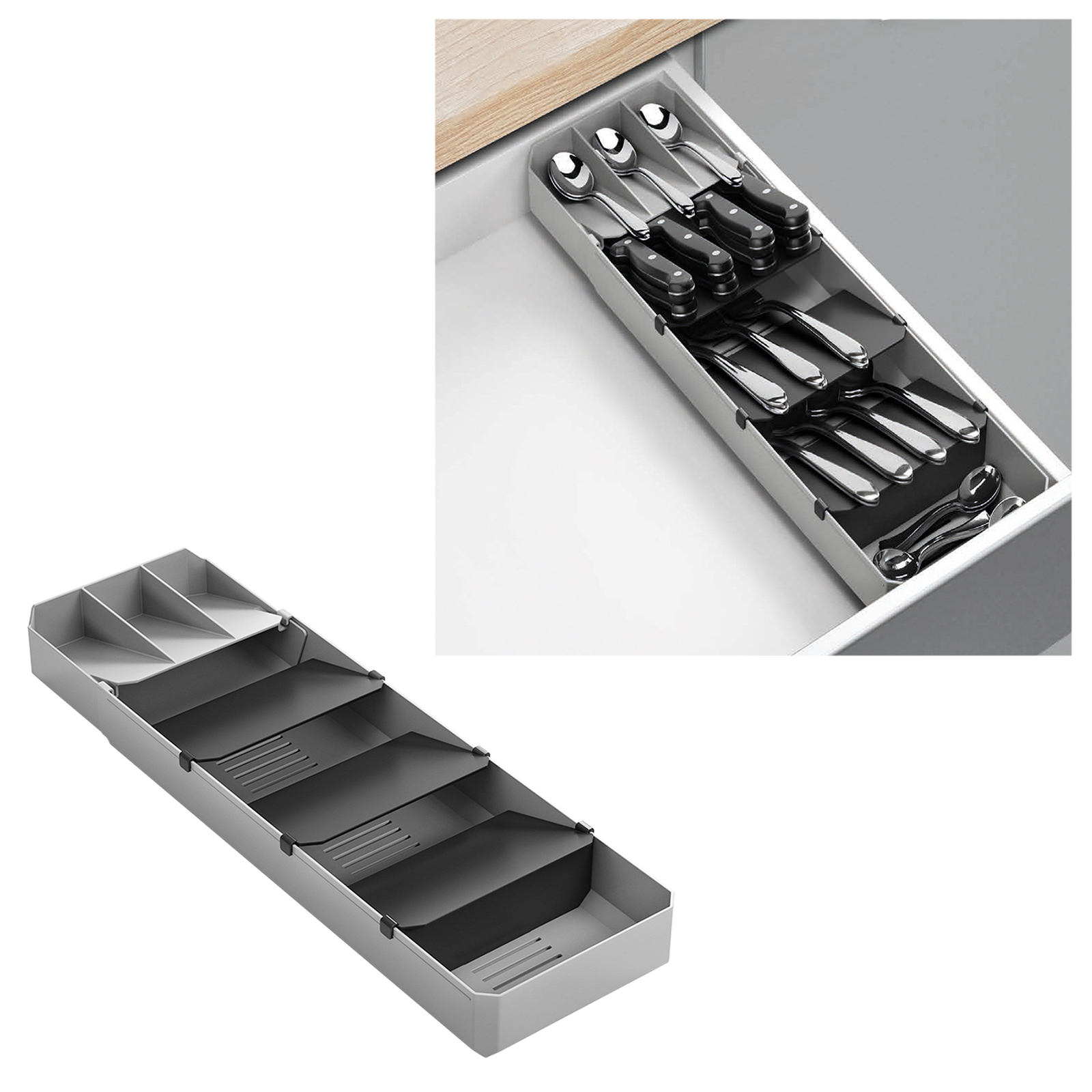 Besteck-Organizer - grau - ausziehbar