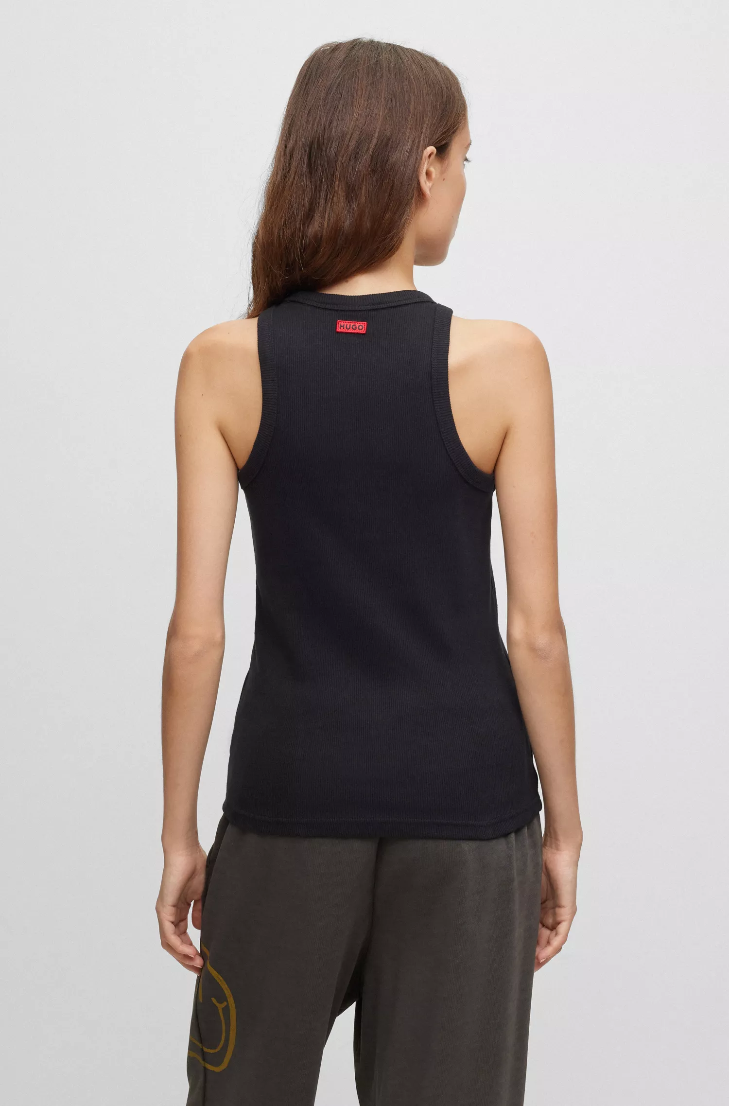 HUGO Red - Blusa regata slim fit em algodão canelado