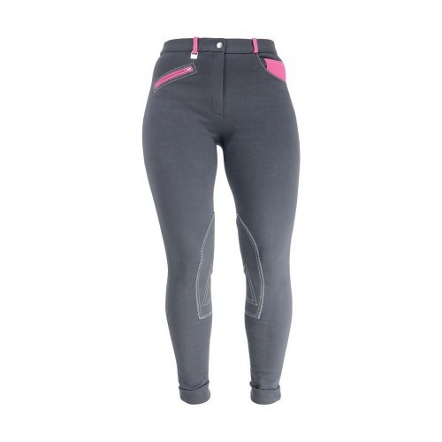 Calças de montaria femininas estilo jeans em rosa/carvão