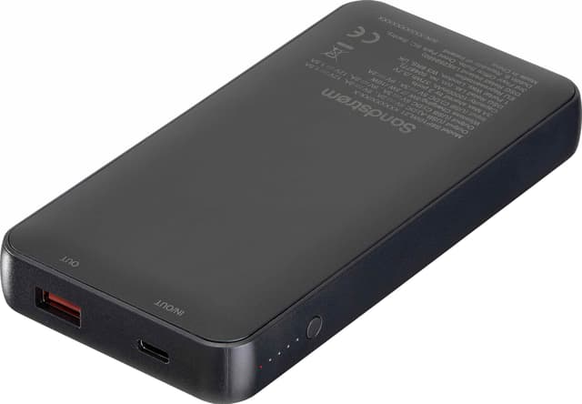 Sandstrøm 10.000mAh powerbank med 10 W trådløs opladning (sort)