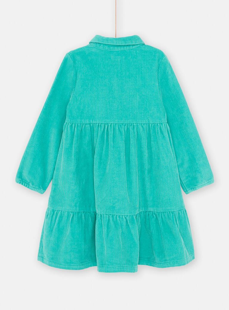 Robe chemise bleu paon en velours pour fille