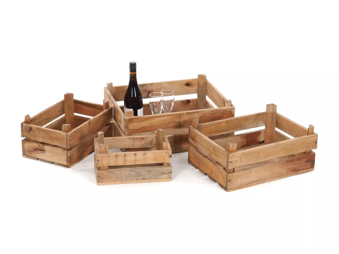 CAISSES EN BOIS VIGNOBLE 4 pièces Bois de recyclage massif naturel-brun