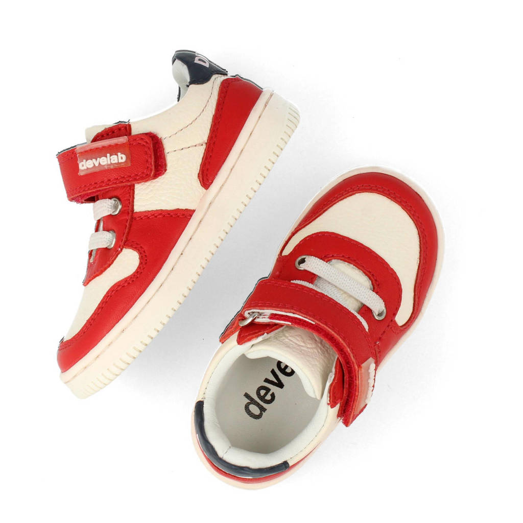 Develab leren sneakers rood/wit