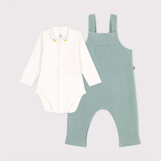 Ensemble naissance salopette et body brodé en coton   de               Petit Bateau
