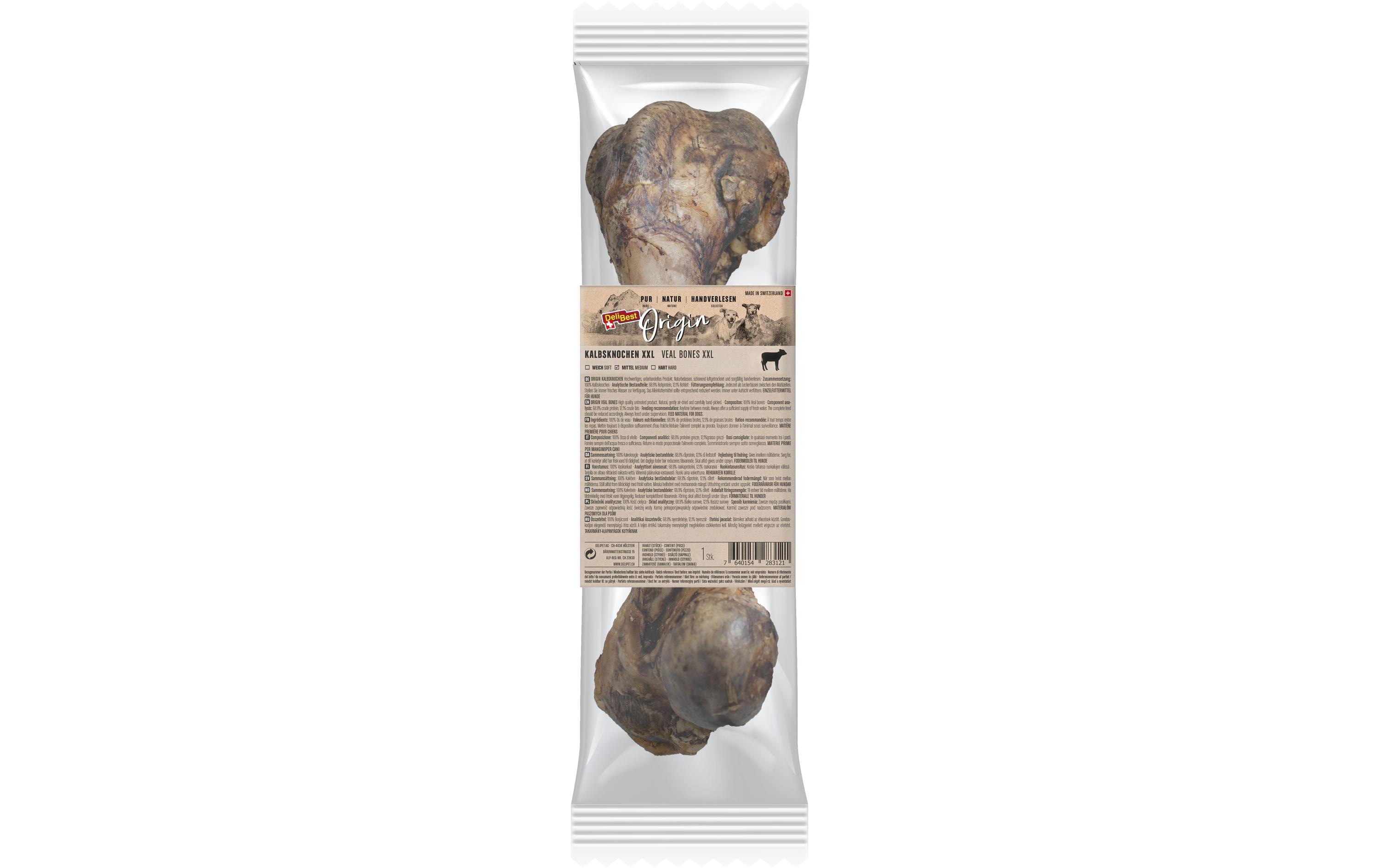 Kausnack Origin Kalbsknochen XXL 1 Stk., Schweizer FleischLuftgetrockneter Kauartikel für Hunde