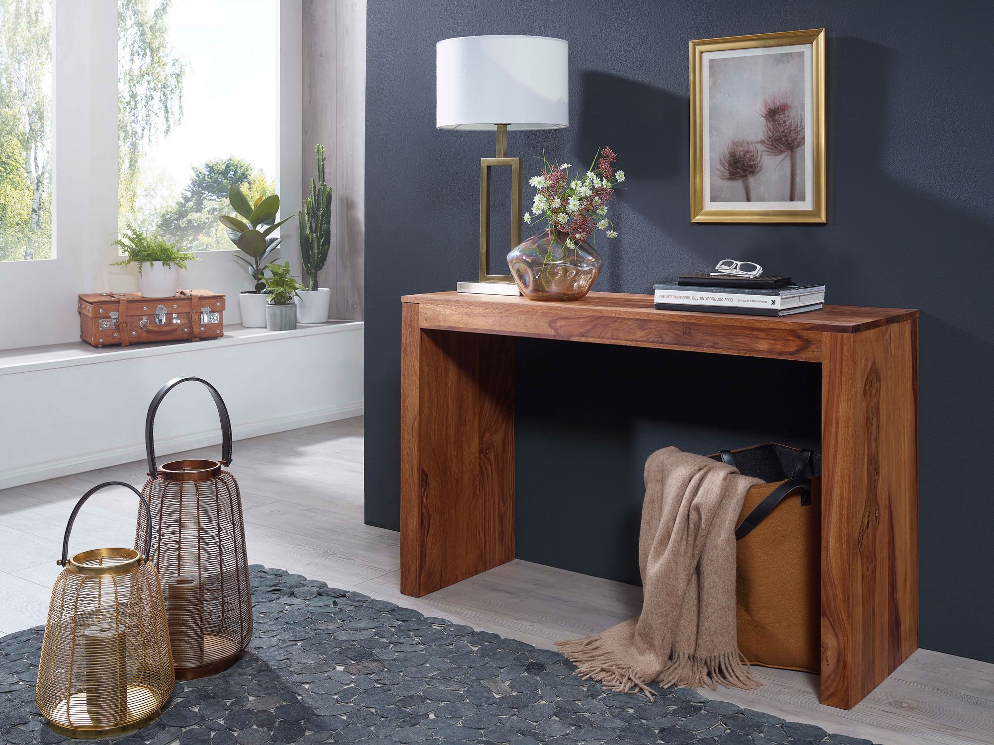KADIMA DESIGN Konsolentisch Massivholz Sheesham - Platzsparend, vielseitig, Stabiles Standbein, Landhausstil, KADIMA DESIGN
