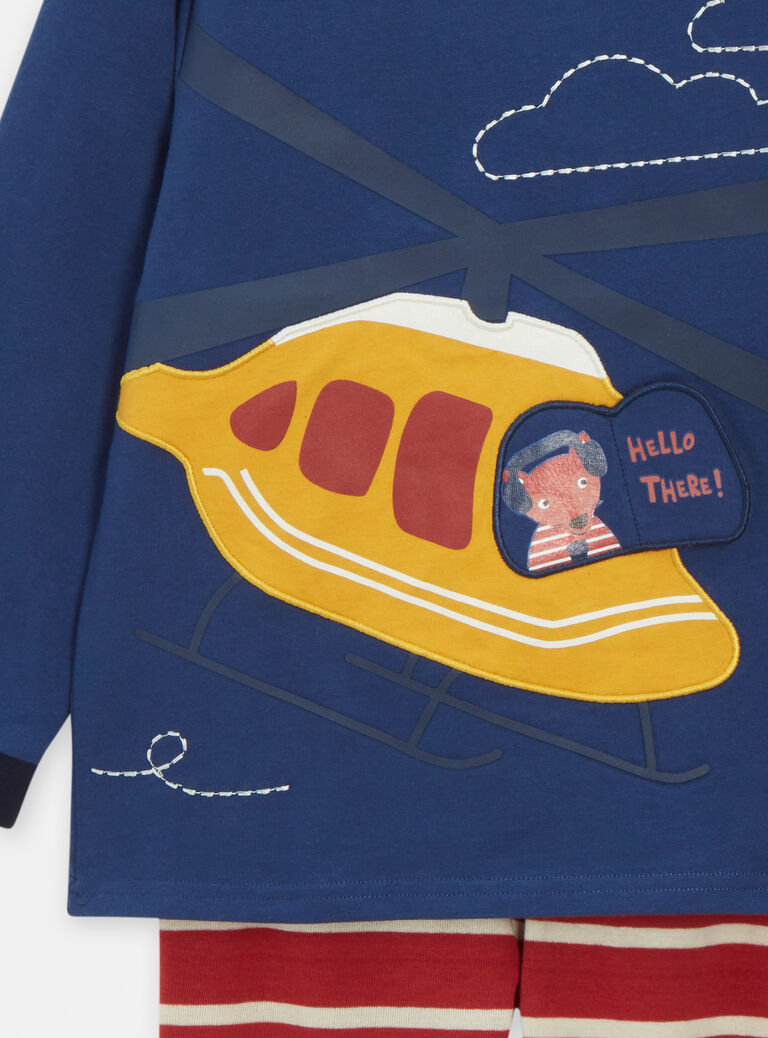 Pyjama bleu animation hélicoptère pour garçon
