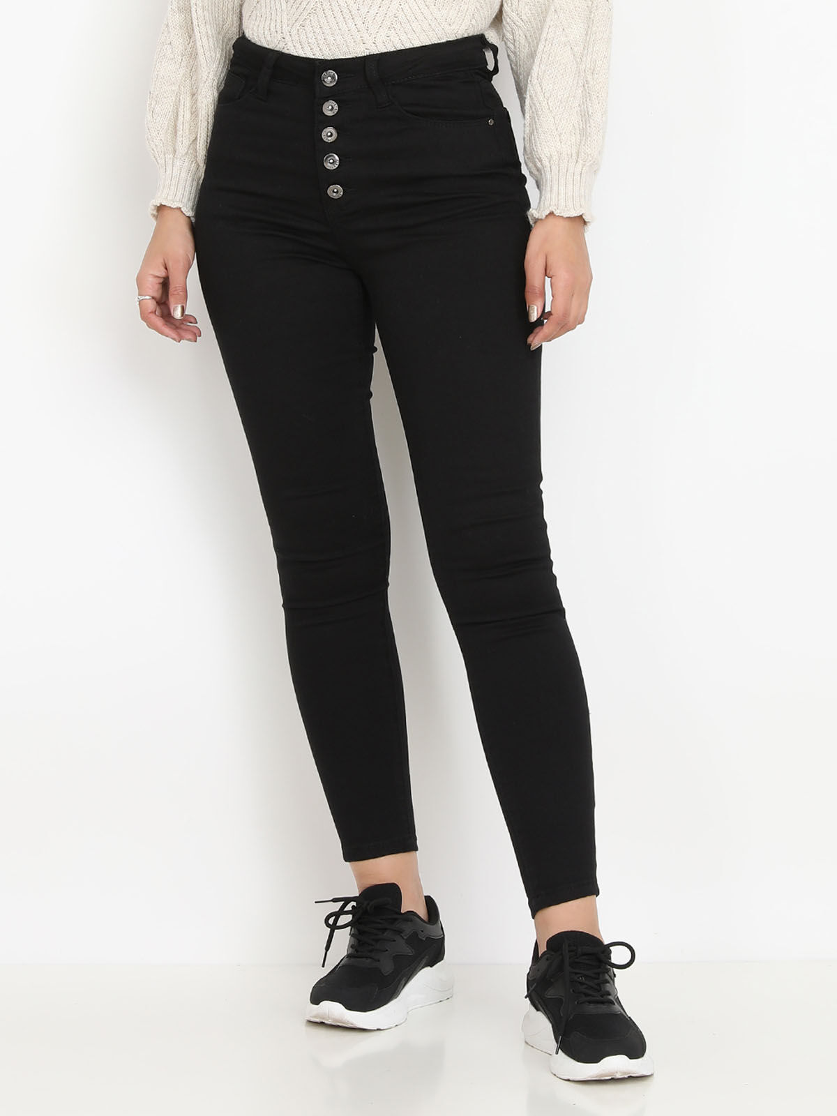 Jeans skinny et boutonné- Noir