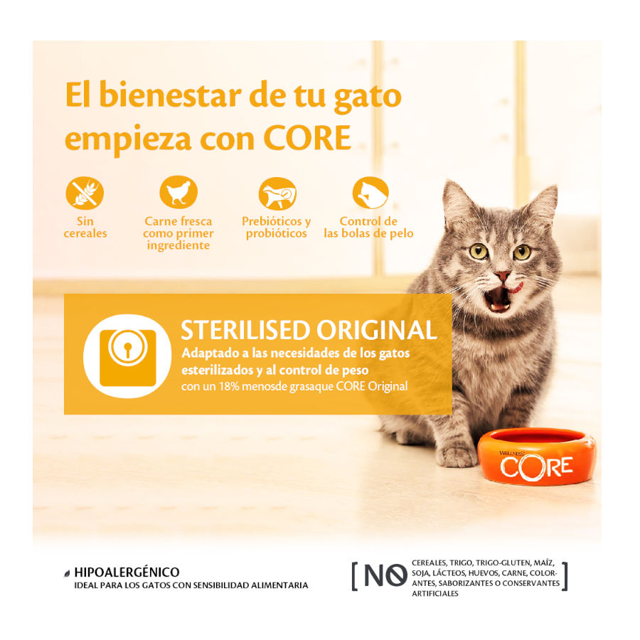 Ração esterilizada Wellness Core Adult para gatos, 1,75 kg, com frango e peru.