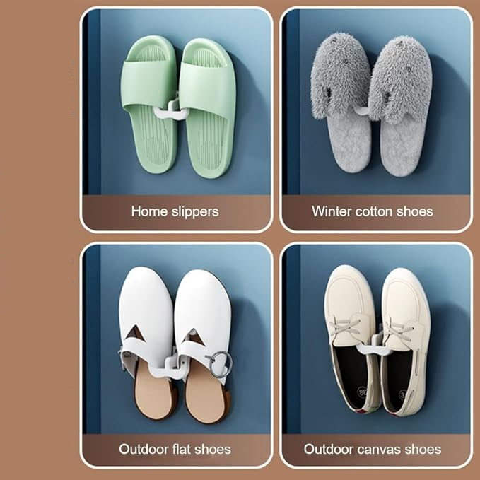 (9x7cm) Hausschuh Wand Aufbewahrung Schuh Aufhänger Finken Organizer Pantoffel Klebe Halterung - Weiss