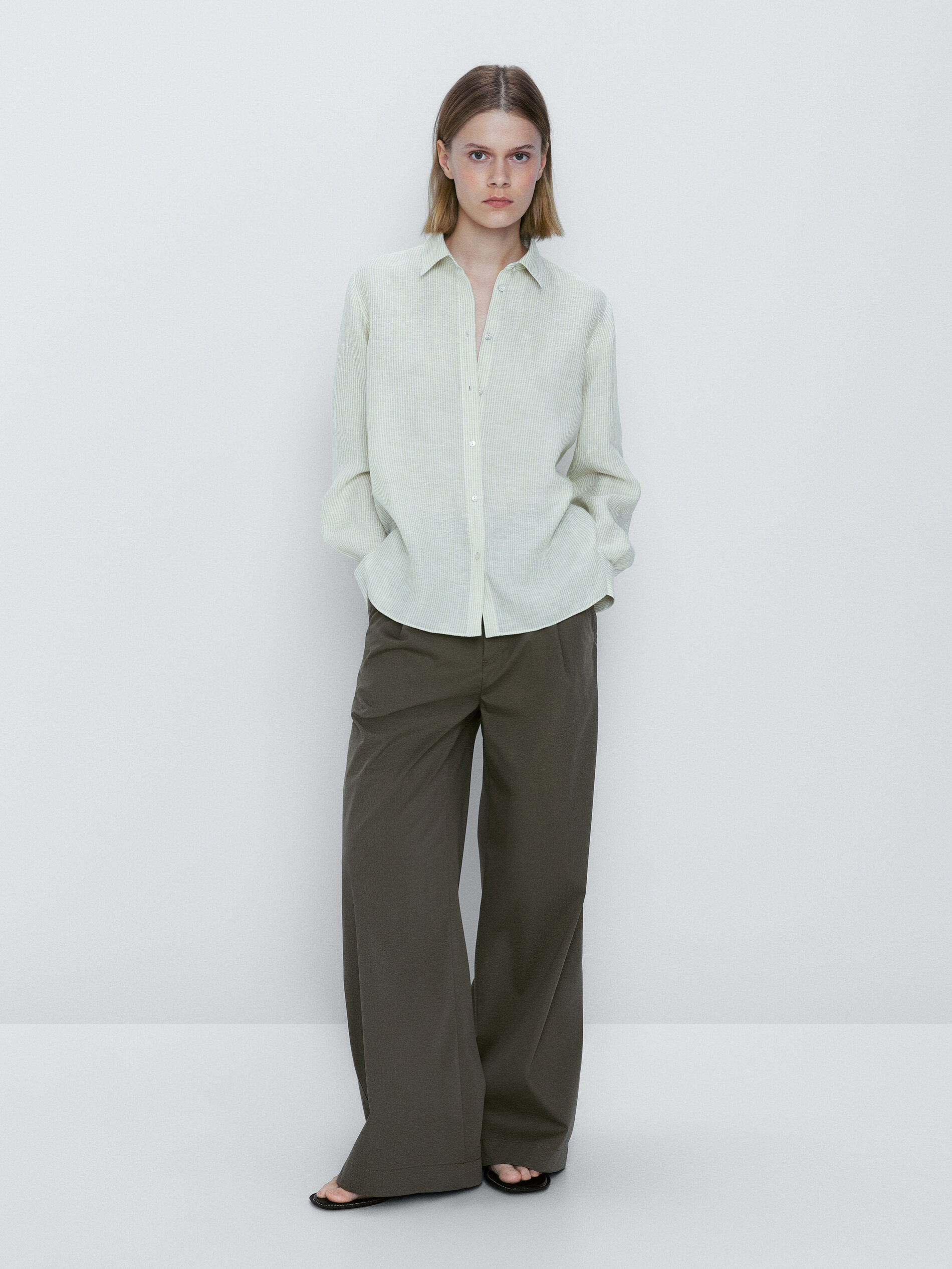 Camisa raias 100% lino - VERDE