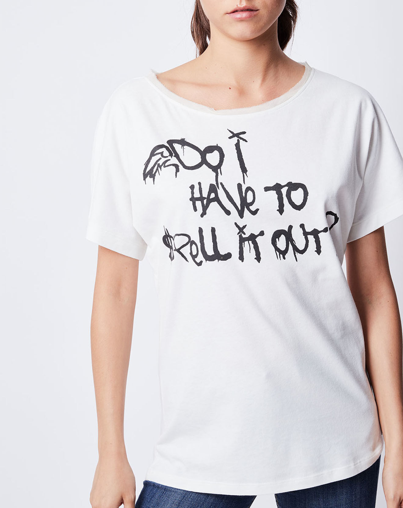 John Galliano T-Shirt imprimé blanc cassé/noir