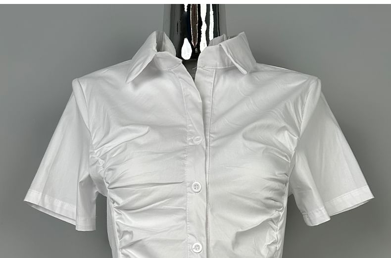 Ohnana - Effen cropped shirt met korte mouwen