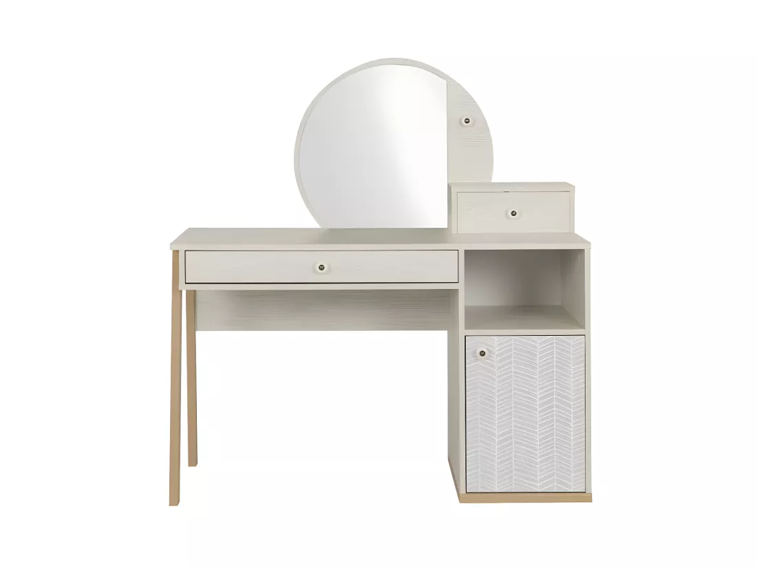 Coiffeuse 1 porte 2 tiroirs Bois blanchi - SOLVEIG