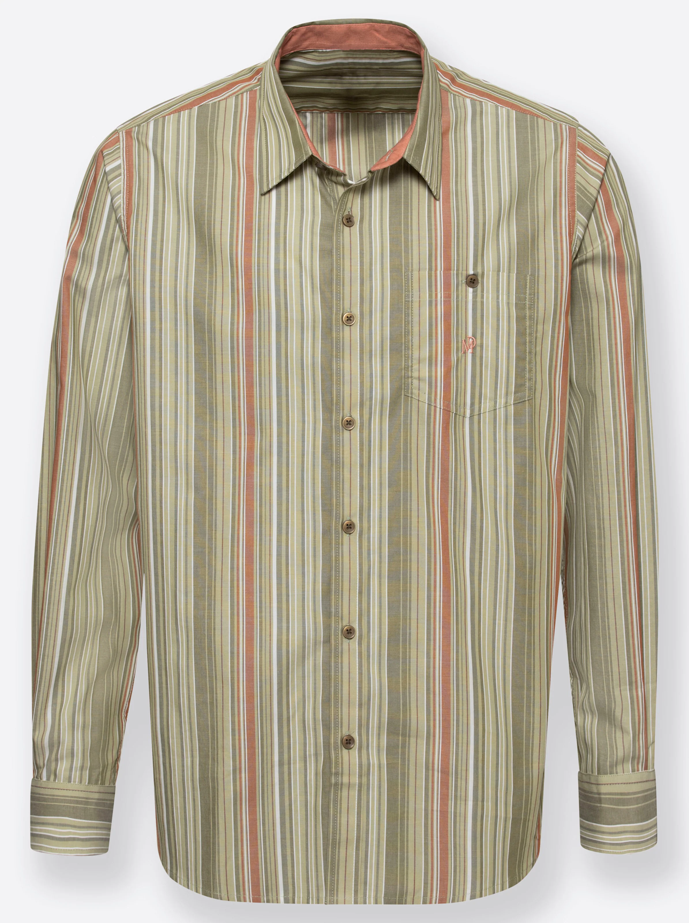 Marco Donati Langarm-Hemd in khaki-gestreift