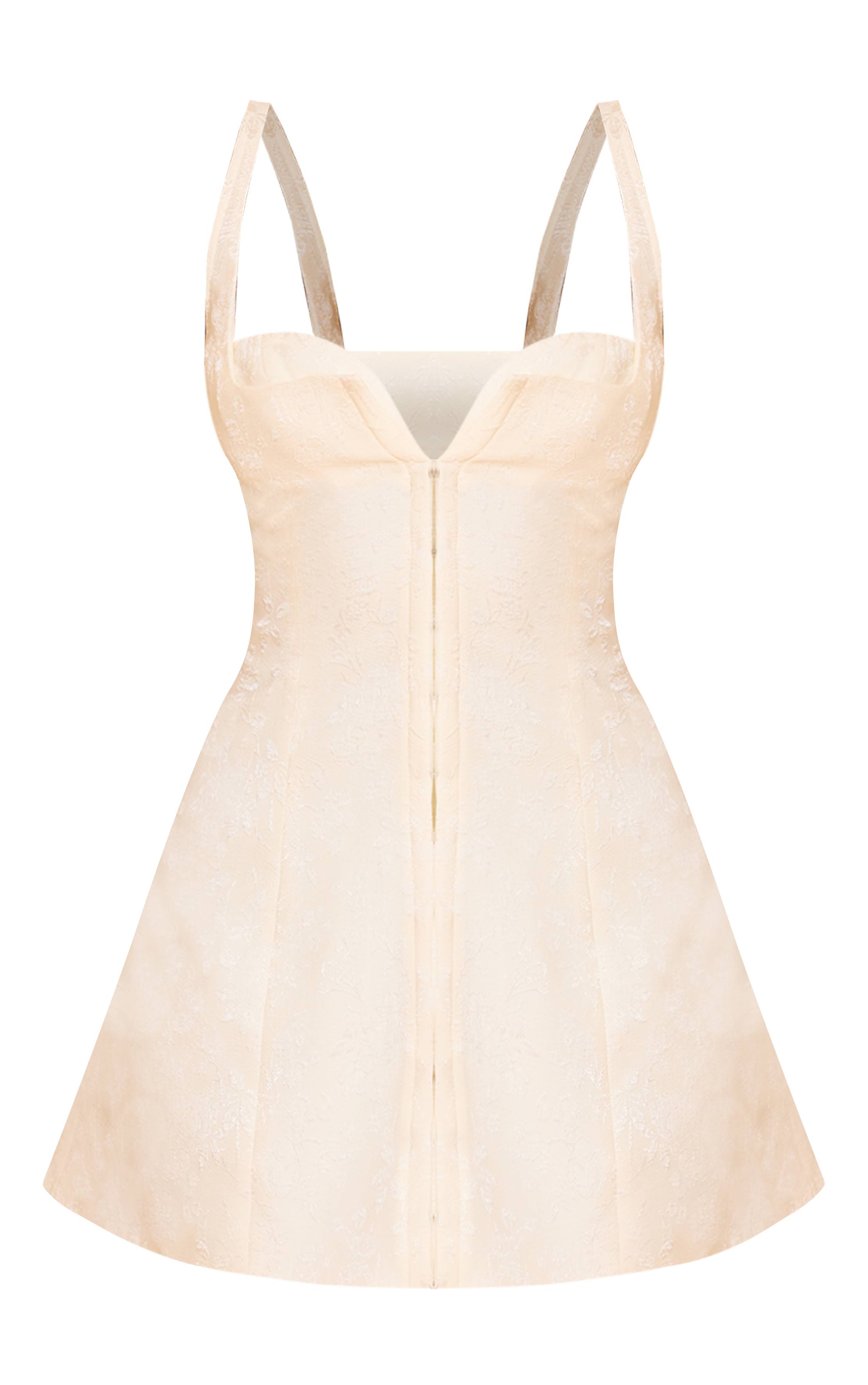 Crème Robe Droite Jacquard À Décolleté Plongeant Avec Fermeture À Agrafes