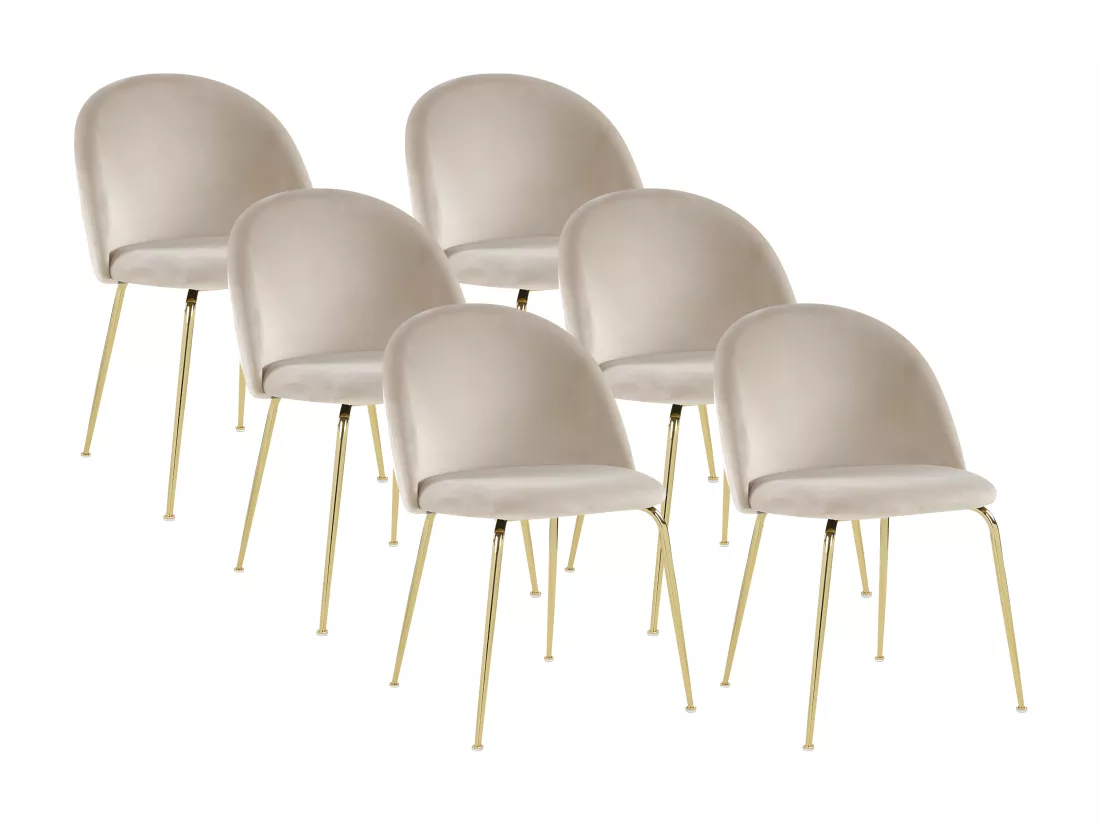 Lot de 6 chaises - Velours et acier inoxydable doré - Beige - MELBOURNE