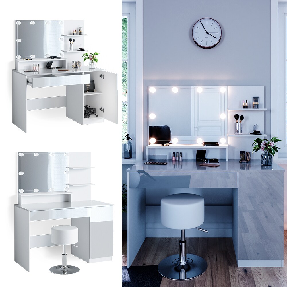 Vicco Schminktisch Frisiertisch Schminkkommode Elisa LED Beleuchtung & Hocker