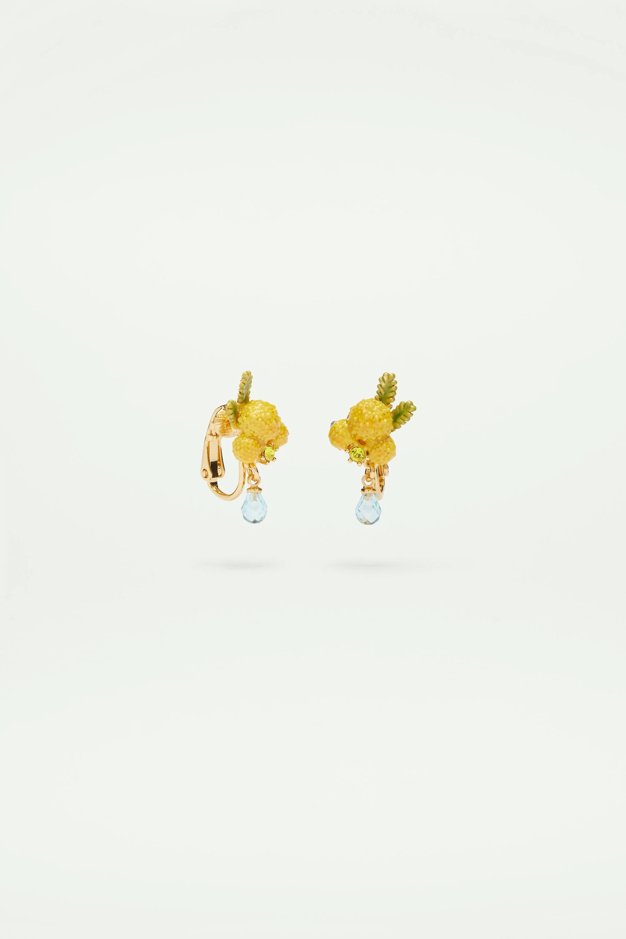 Boucles d'oreilles fleur de mimosa et petites feuilles | Jaune