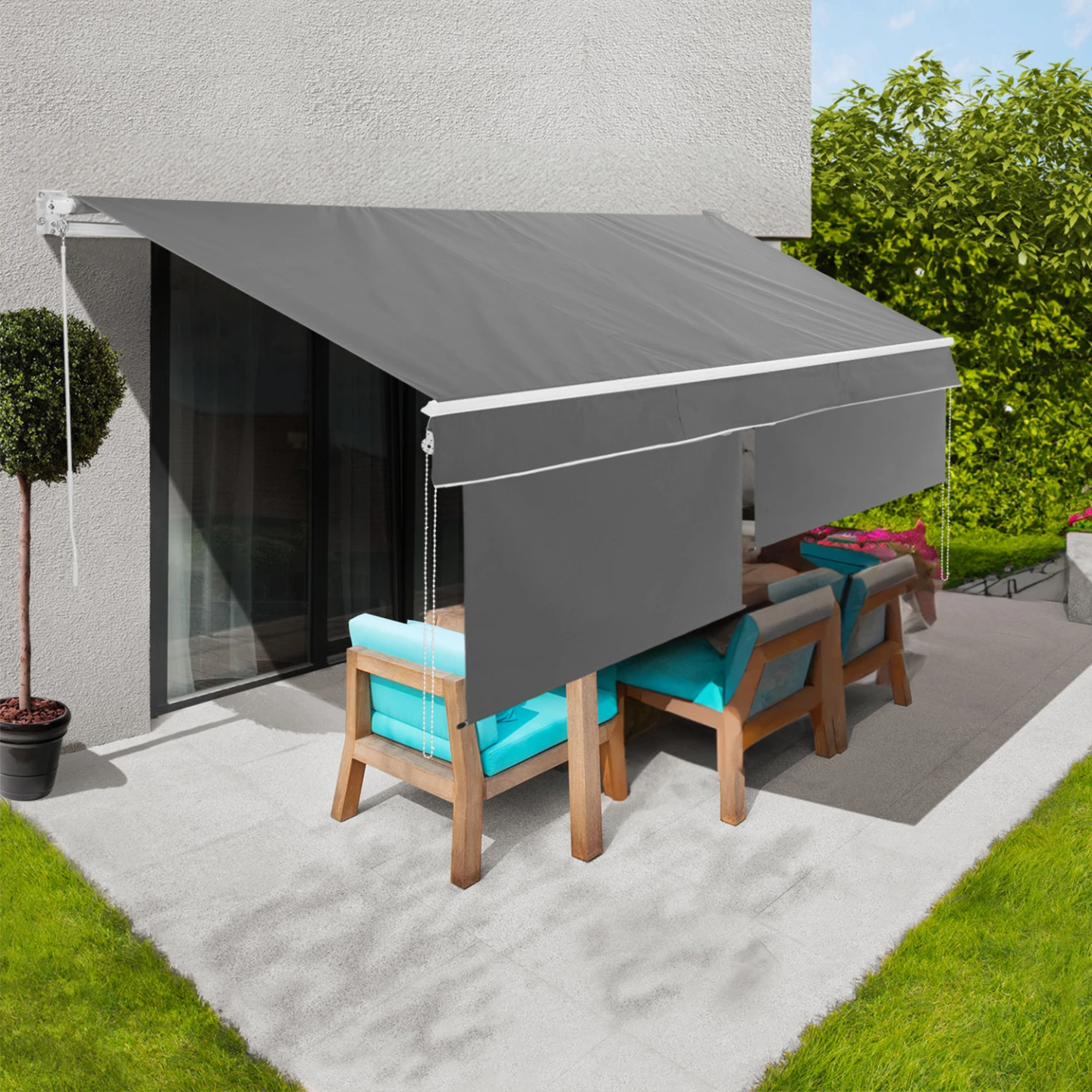 Store banne manuel 3x2 M gris anthracite lambrequin H.1,50 M