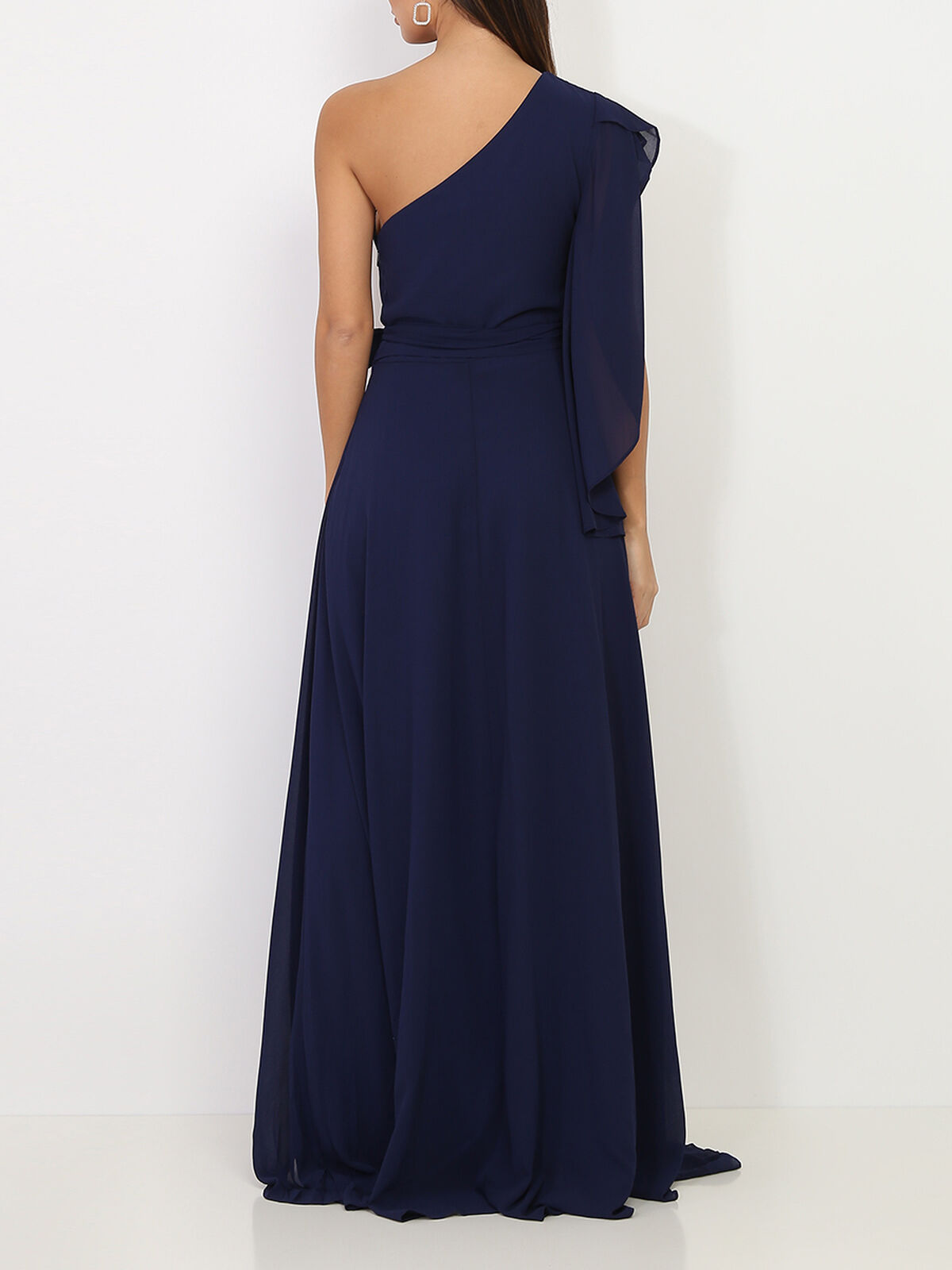Robe portefeuille à manche asymétrique- Bleu marine