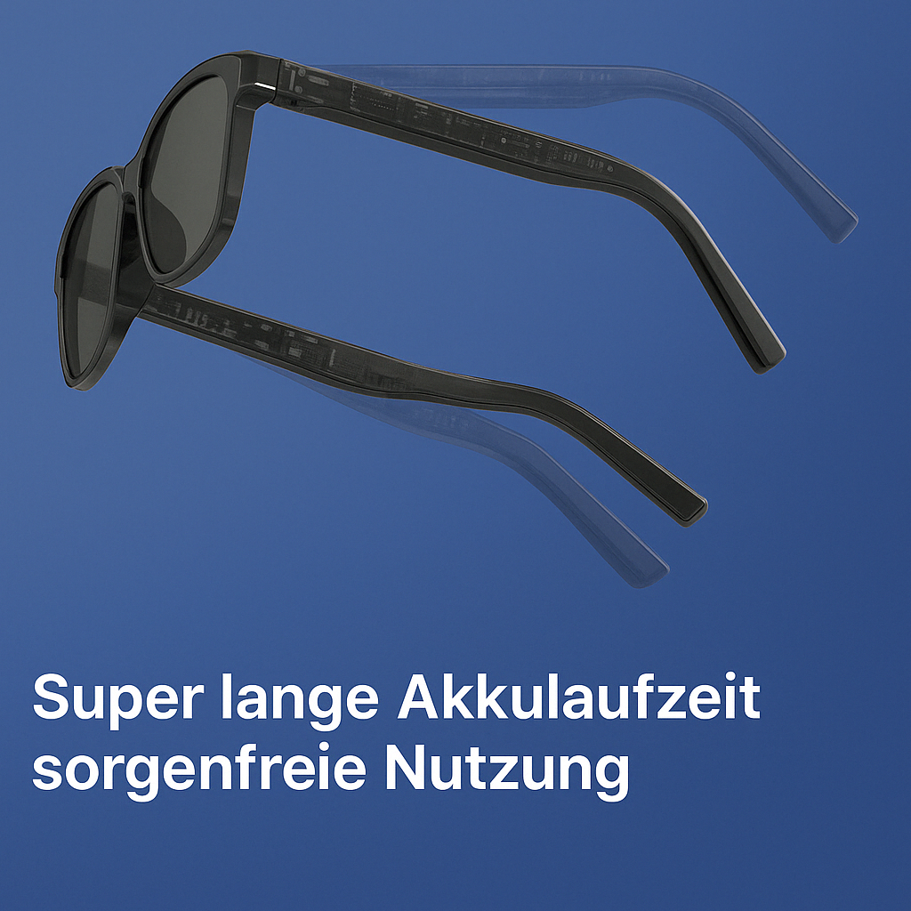 BT 5.3 Sonnenbrille Smart Kopfhörer Headset mit Mikrofon & Lautsprecher UV 400 & Blaulichtfilter / Audio-Streaming mit Versteckter Technik - Schwarz